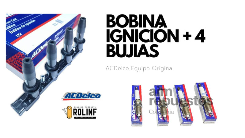 Bobina Chevrolet Sonic y Tracker + 4 Bujias acdelco - Aim Repuestos Colombia